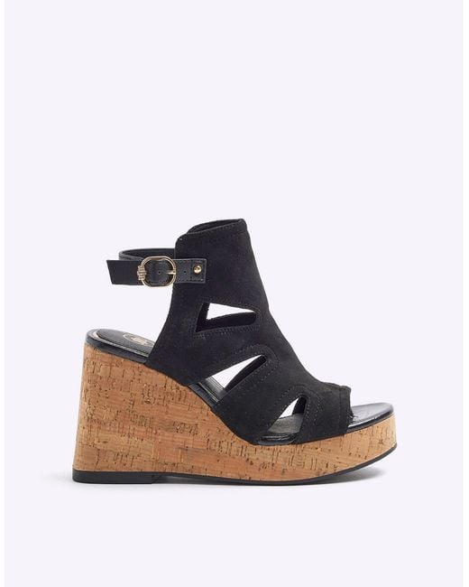 River Island Blue Cut Out Wedge Sandals