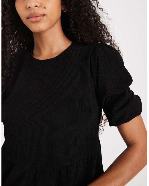 Threadbare Black Cord Short Sleeve Mini Dress