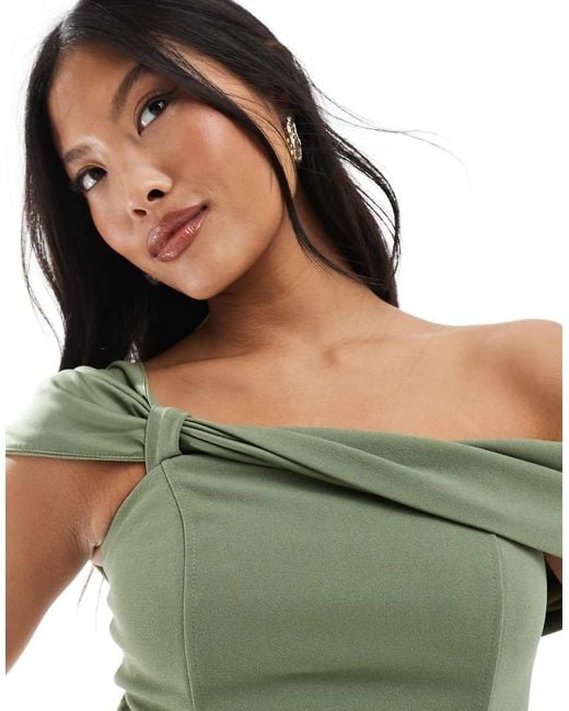 TFNC London Green Bridesmaid Fallen Shoulder Maxi Dress With Split