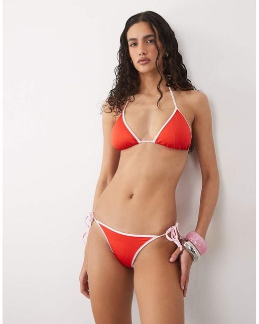 Free Society Red Tieside Bikini Bottom With Contrast Trim
