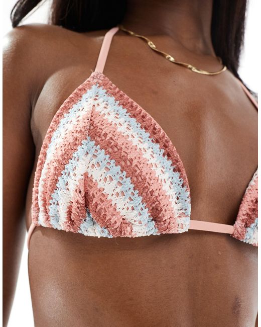 Hollister Brown Co-ord Crochet Bikini Top With Lace Up Back