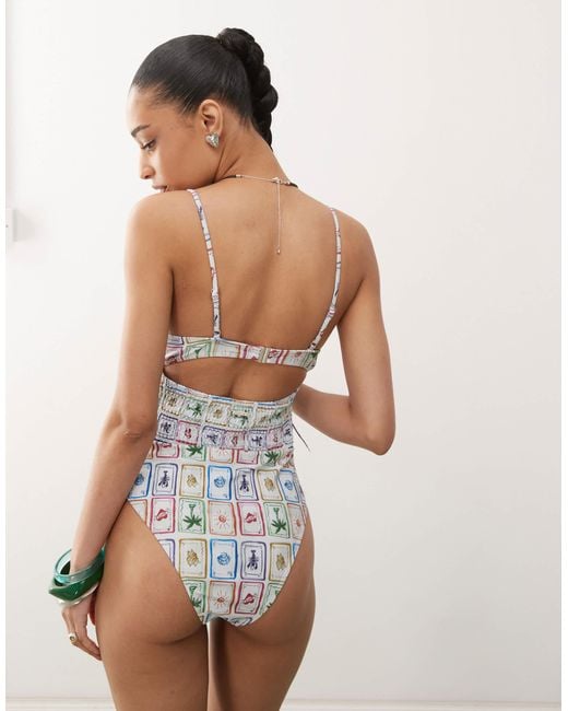 Reclaimed (vintage) White Swimsuit With Shirred Waist And Cut Out Detail