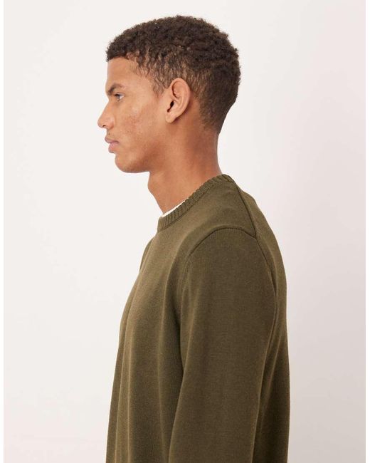 Mango Green Round Neck Knitted Jumper for men