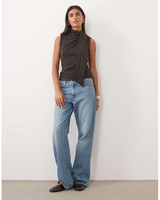 ASOS Blue Supersoft Tie Neck Scarf Top