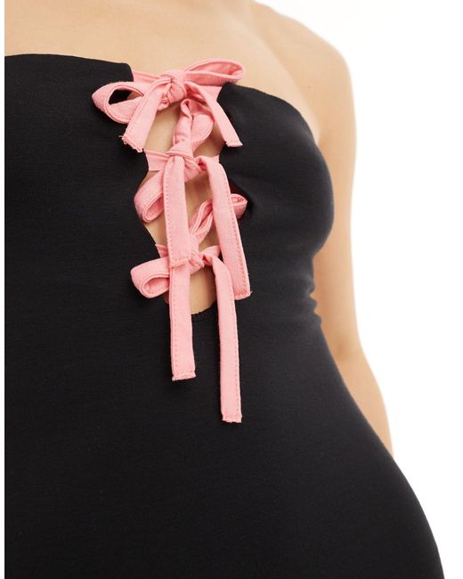 In The Style Black Exclusive Bandeau Contrast Bow Detail Mini Dress