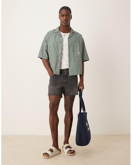 Pantaloncini Di Jeans Taglio Corto Slim Neri Con Strappi di ASOS in Green da Uomo
