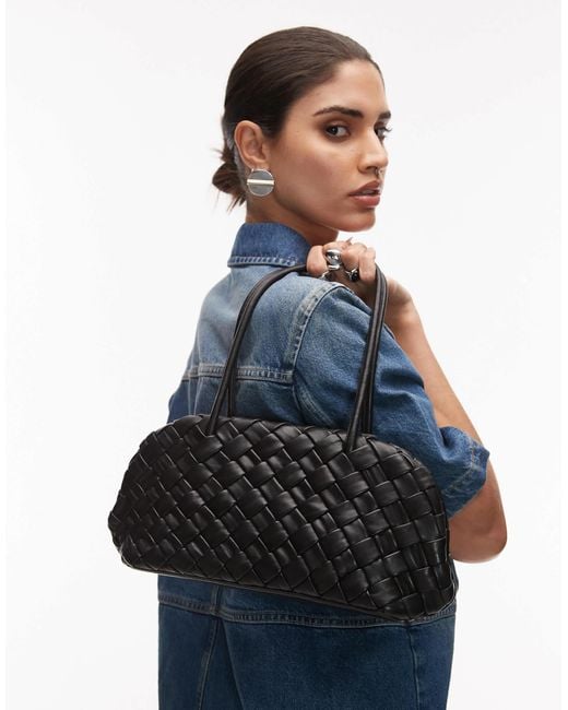 Mango Blue Woven Leather East To West Shoulder Bag