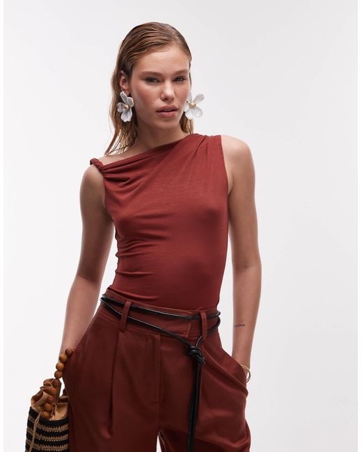 TOPSHOP Red Twist One Shoulder Top