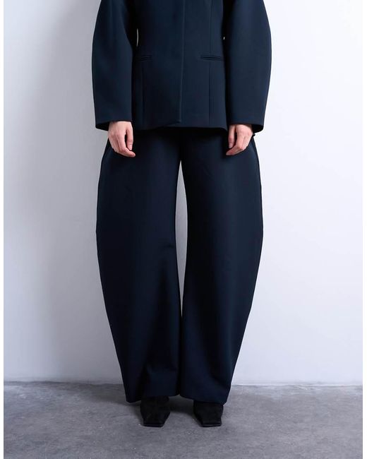 TOPSHOP Blue Barrel Leg Tailored Trousers