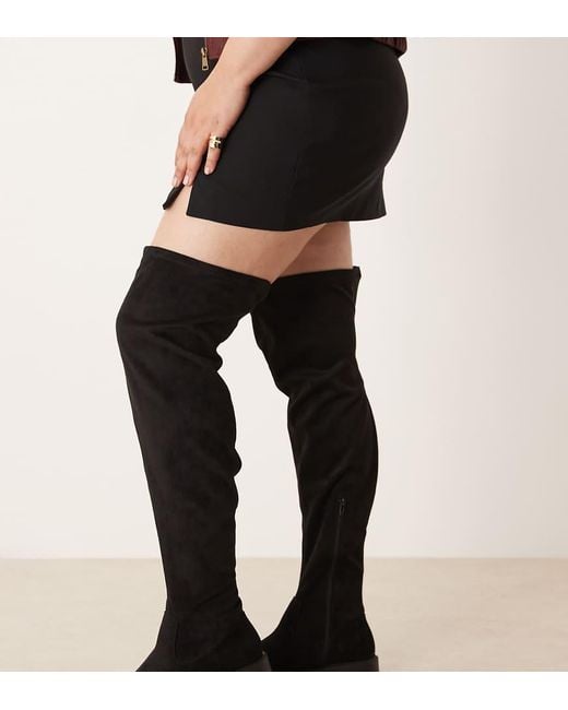 ASOS Black Curve Kacey Smart Flat Over The Knee Boots