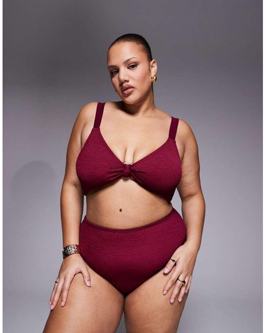 South Beach Red Crinkle Knot Bikini Top