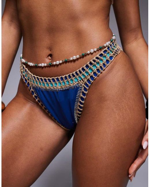 Moda Minx Blue Crochet Trim Bikini Bottom