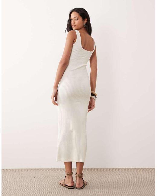 ASOS Pink Button Down Rib With Picot Trim Midi Dress