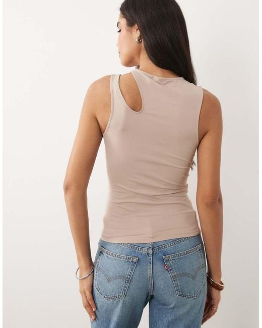 ASOS Blue Polyamide Slinky Slash Cut Out Shoulder Racer Top