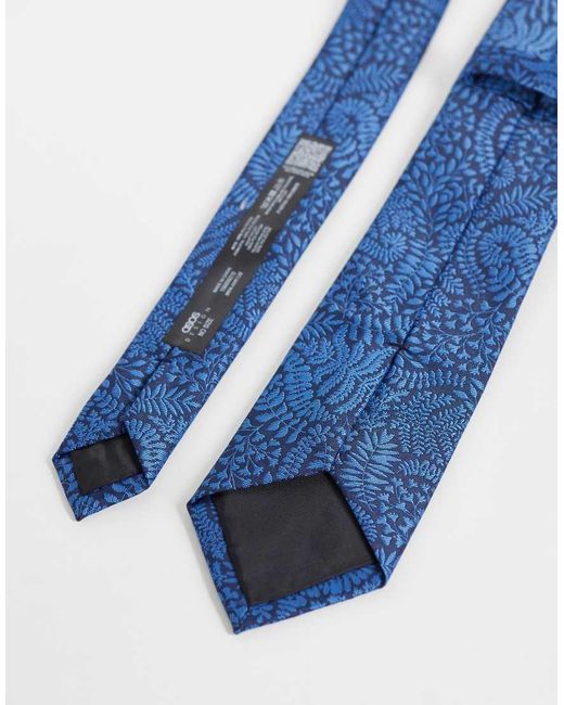 ASOS Blue Leaf Floral Tie And Pocket Square for men
