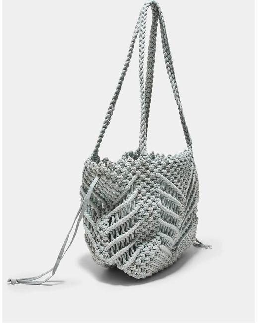 Stradivarius White Metallic Thread Crochet Shopper Bag