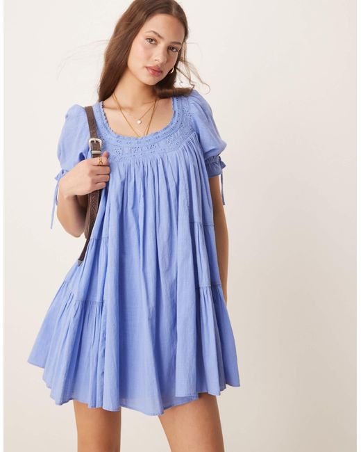 Free People Blue Sandy Shores Babydoll Mini Dress