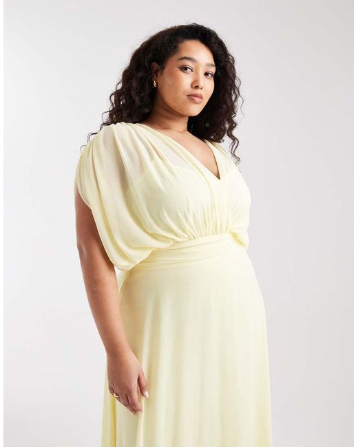 Tfnc Plus Natural Bridesmaid Pleated Chiffon Maxi Dress