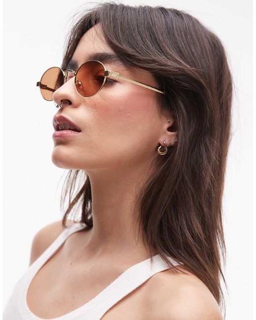 Le Specs Brown Poseidon Deux Round Metal Sunglasses