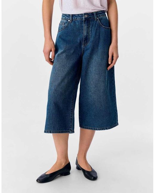 Pantalones Cortos Vaqueros Azul Medio De Estilo Bermuda De Object de color Blue
