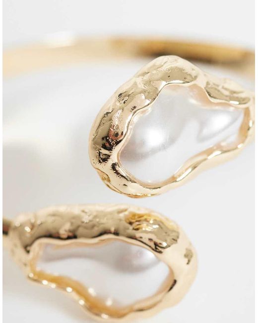 ASOS Natural Wrap-around Cuff Bracelet With Faux Pearl Detailing