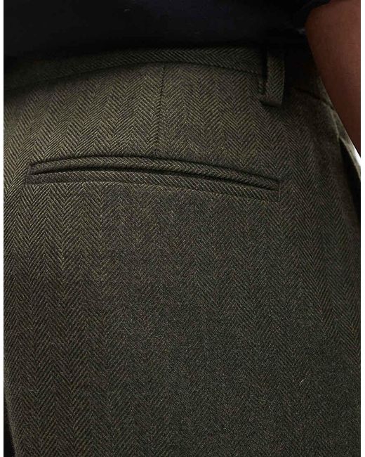 Pantaloni Dritti Eleganti Verdi Con Motivo A Spina Di Pesce Effetto Lana di ASOS in Black da Uomo