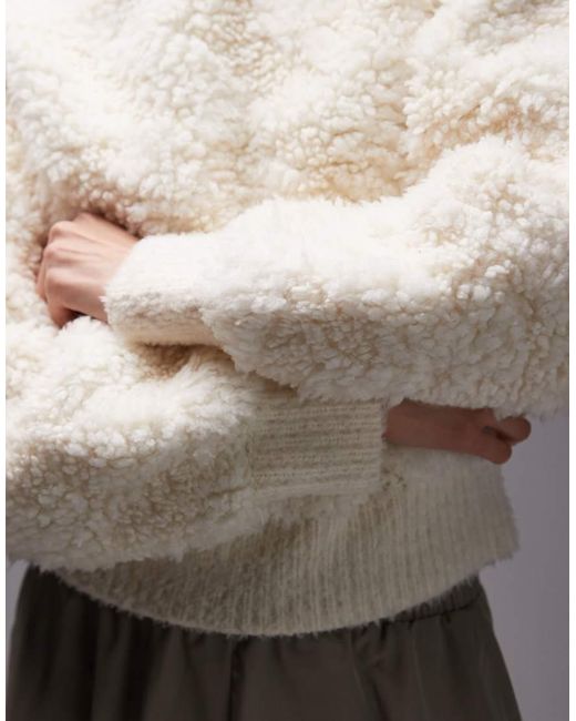 & Other Stories White Pure Wool Fluffy Crew Neck Jumper With Volumnious Sleeves