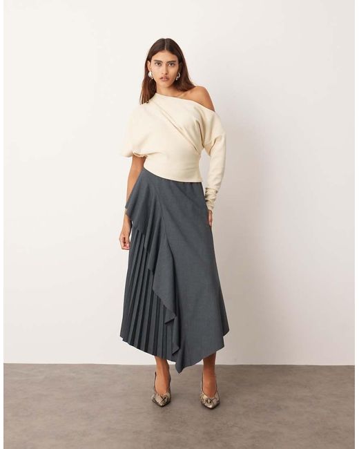 ARRANGE Gray Tailored Pleat Mix Skirt