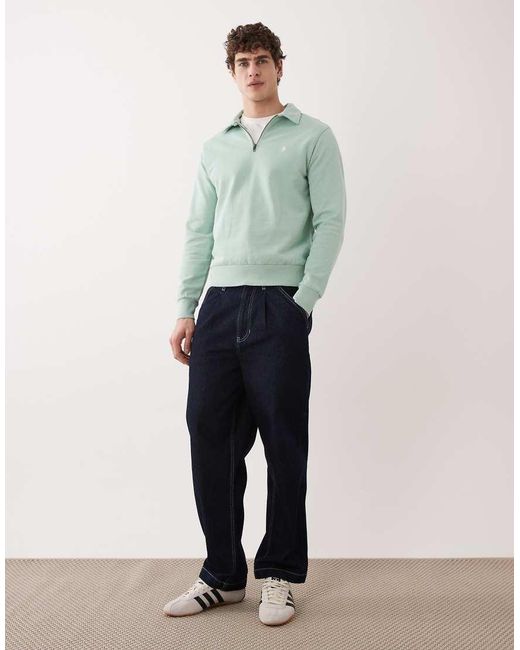 Polo Ralph Lauren Green Icon Logo Cotton Knit Half Zip Jumper for men