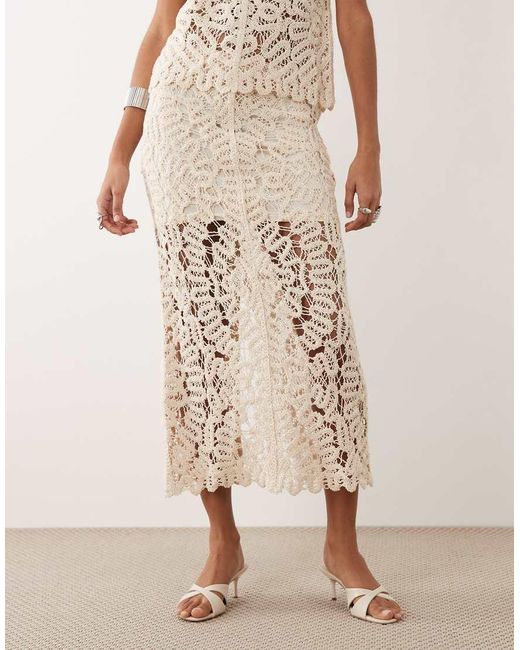 Mango Natural Setenta Crochet Midi Skirt Co-Ord