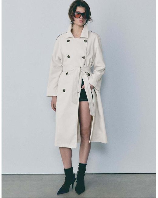 Stradivarius Gray Long Flowing Trench Coat