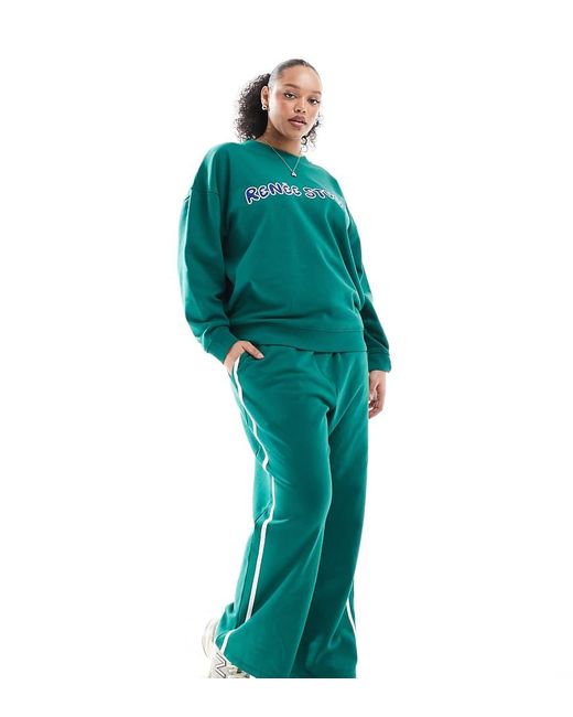 Renee Studio Green Plus Exclusive Wide Leg Side Stripe Contrast Tie Waist joggers Co-ord