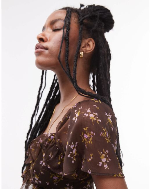 TOPSHOP Brown Ruffle Detail Tea Dress