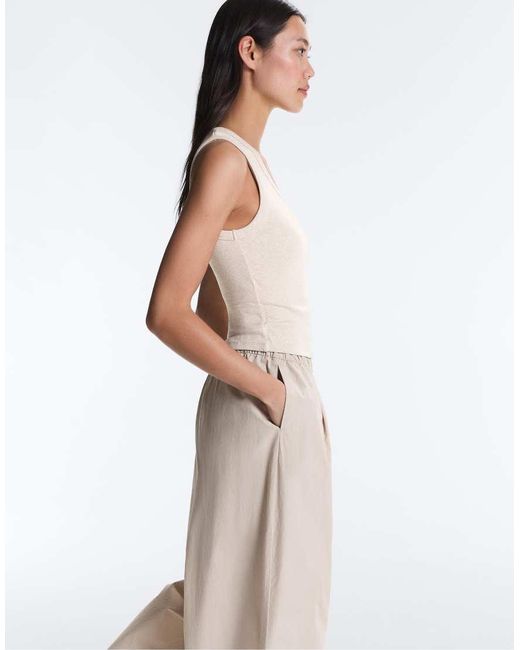 Oysho White Rib T-shirt With Wide Straps, Cotton And Modal