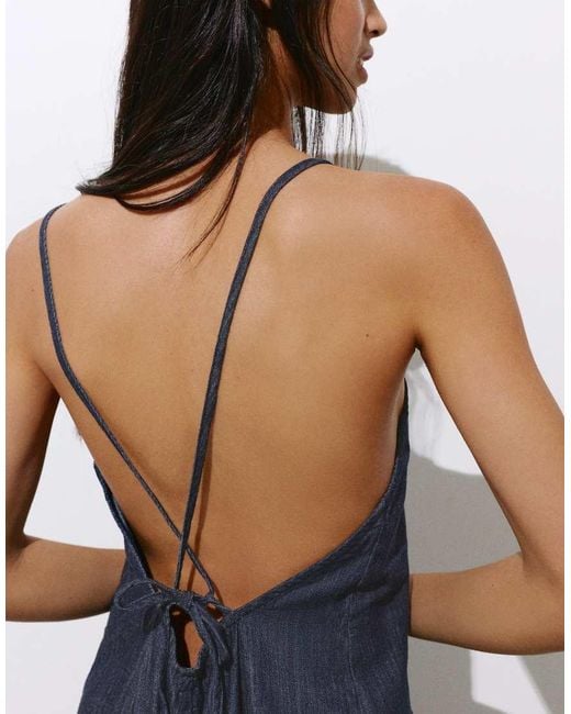 Pull&Bear Blue Long Sarouel Jumpsuit With Straps