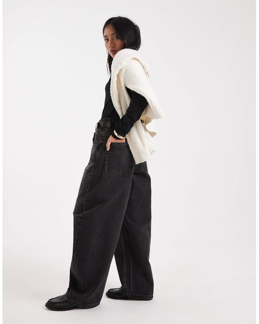 Asos design petite - jean ample à taille haute - anthracite délavé ASOS en coloris Black