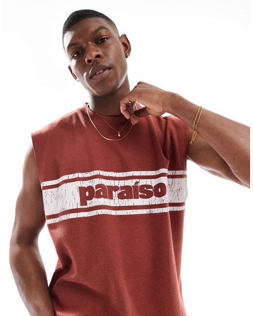 ASOS Red Oversized Tank With Sports Graphic for men