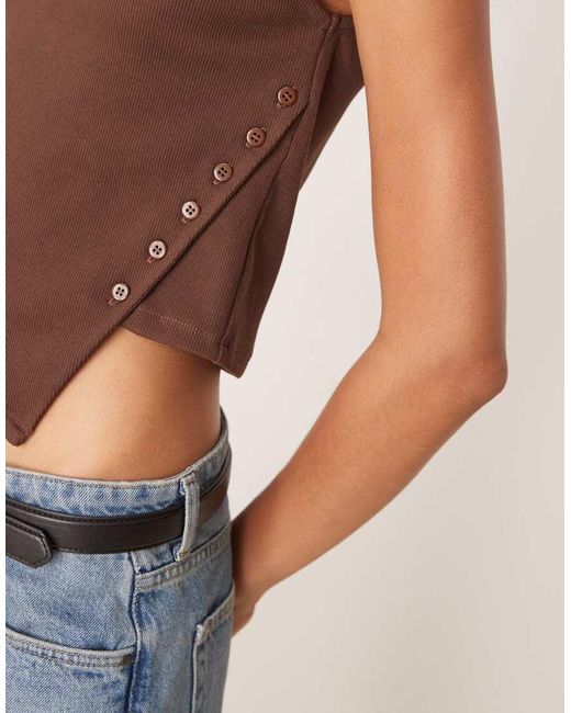 ASOS Natural Rib Asymmetric Button Through Top