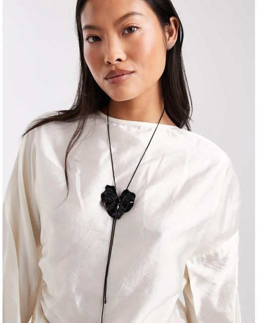 ASOS White Lariat Necklace With Chain And Flower Detail