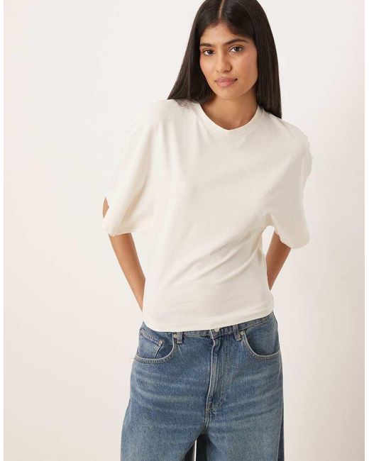 Gina Tricot White Short Sleeve Cinched Waist Top