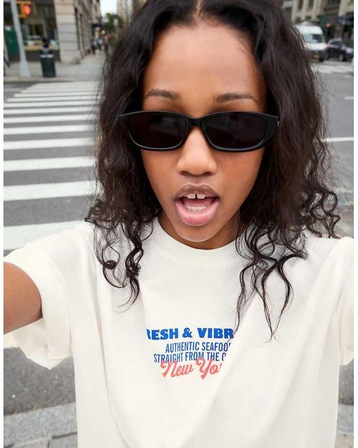 Bershka Metallic Oversize Short Sleeve Print T-shirt