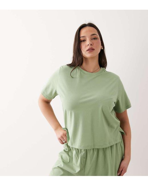 ASOS Green Asos Design Curve Mix & Match Cotton Pyjama Oversized Tee With Side Splits