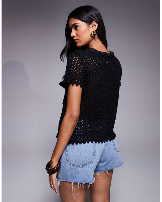 Cardigan A Maniche Corte All'Uncinetto di River Island in Blue