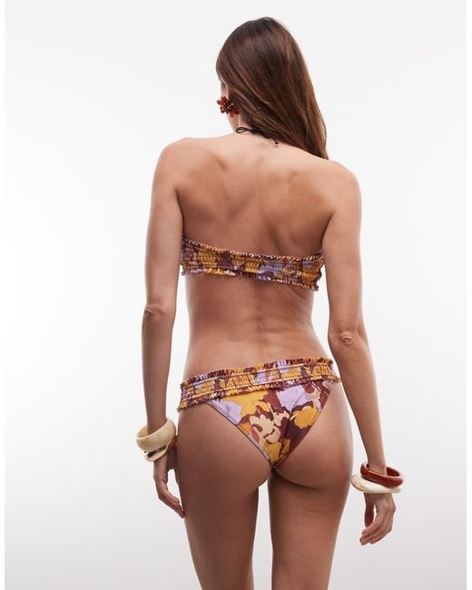 ASOS Natural May Frill Edge Shirred Hipster Bikini Bottom