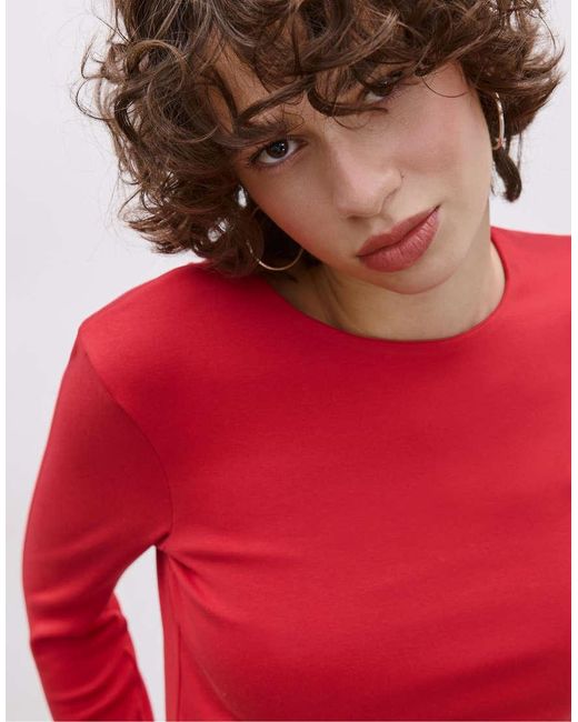 Stradivarius Red Long Sleeve Basic T-shirt