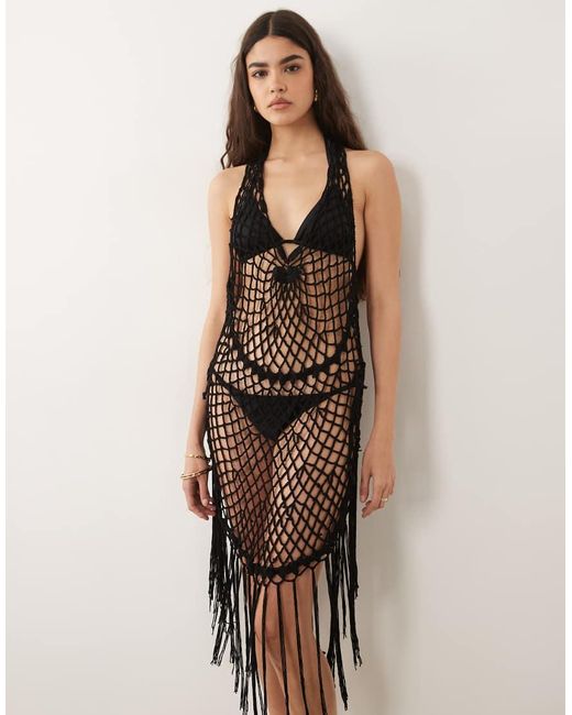ASOS Natural Macrame Beach Mini Sundress