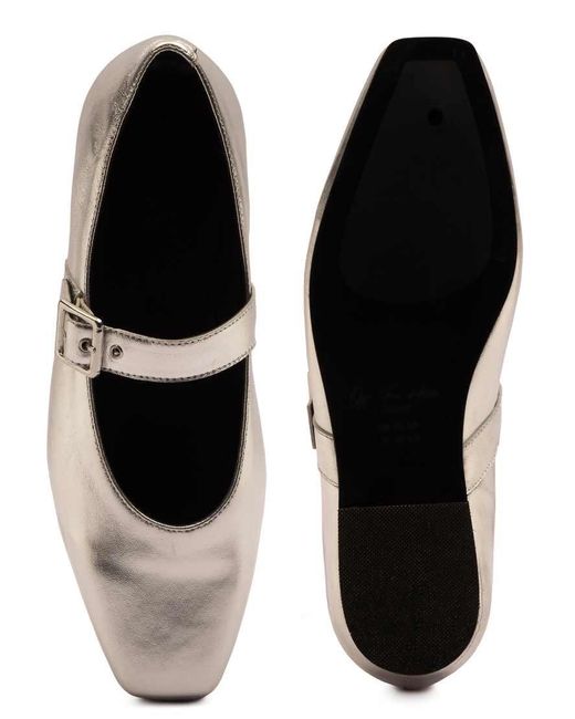 OFF THE HOOK White Cuffley Leather Square Toe Mary Jane Flats