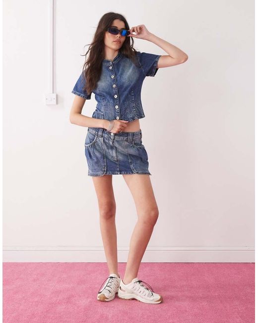 Collusion Blue Festival Denim Button Through Shirt Co Ord