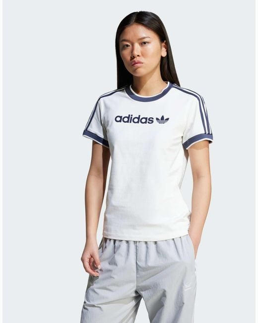Adidas Originals White Longsleeve LINEAR LOGO 3-STREIFEN T-SHIRT