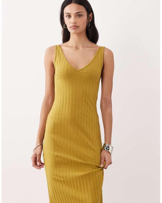 ASOS Metallic Wide Rib Sleeveless V Neck Midi Dress